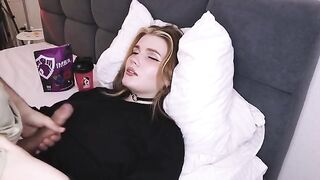 A young guy came on the tits of a cute girl