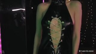 A skinny teen, AngelQ, stripped on the stage wearing sexy lingerie
