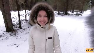 I like to have sex quickly outdoors even in the snow - Cum on my pretty face POV