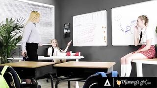 A naughty student must share her teacher's attention with her bestie
