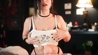 Goth slut in glasses gets fucked by a big toy
