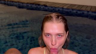 A Californian girl has a great dick sucking and swimming in the pool talent