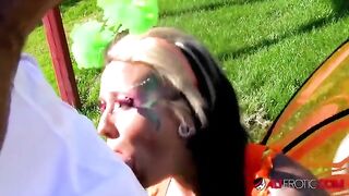 Tattooed cosplay model Lily Fatale gets fucked outdoors in hardcore action