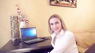 A hot girl trying to get a raise from her boss in the office