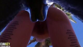 Two sexy girls are being fucked by a huge dick monster in 3D