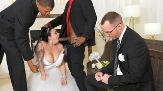 Busty bride Payton Preslee gets banged by two black cocks in a wild threesome