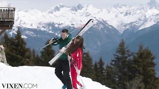 A guy fucked a cute skier in the anus right in the Alps