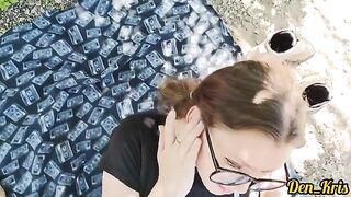 A young cute girl has sex with many guys and gets a lot of sperm on her face