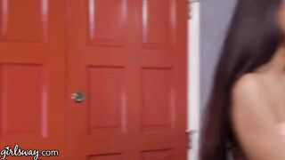 Eliza Ibarra gets caught with her stepmom in a compromising situation during a Girlsway scene