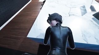 Catwoman Pov in the office - a hot brunette in stockings working hard