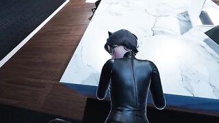 Catwoman Pov in the office - a hot brunette in stockings working hard