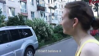 A petite girl had sex with a stranger she met while filming for Babes