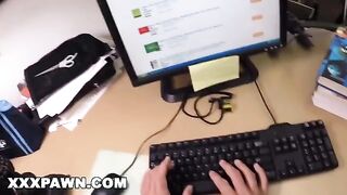 Broke college student Nicki Ortega gets banged in a pawn shop in this steamy scene