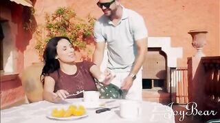Busty brunette Anissa Kate enjoys a passionate holiday with a well-endowed guy