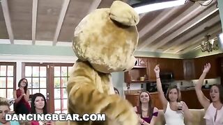 Bunch of bitches getting fucked by a crowd of guys in an orgy