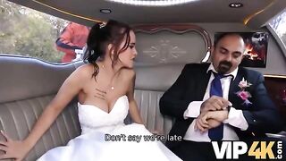 The bride allows her husband to watch her getting fucked in the limo