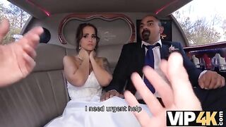 The bride allows her husband to watch her getting fucked in the limo