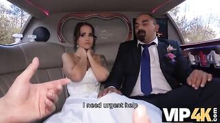 The bride allows her husband to watch her getting fucked in the limo