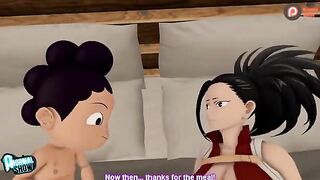 My Hero Academia's Momo and Uraraka get fucked hard by two guys in this hot anime scene