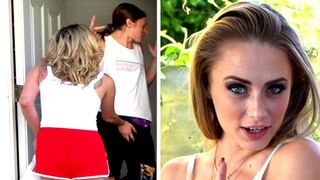 Two hot lesbians get a surprise visitor through the DoorSmash app