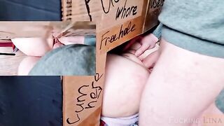 The girl came to the glory hole and got fucked three times