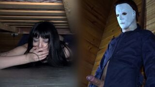 The Devil is fucking a girl in a Halloween costume in a scary house