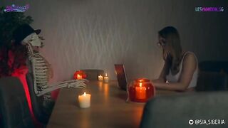 Strap-on Halloween parody with sexy cosplay and intense action