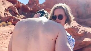 A daring woman has sex in front of her husband with her friend in the desert