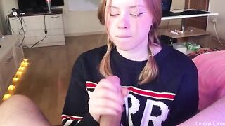 The student gently sucked dick and received cum on her tongue