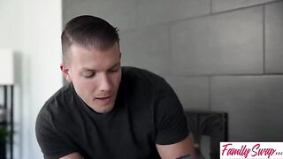 A girl is having fun with her stepdad in a steamy scene