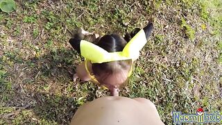 Romantic sex with beautiful Japanese girl in the open air