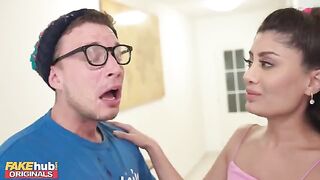 Indian babe licked cum from glasses after he cum on his face