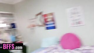 Two roommates' cocks shared by hot college girls in a steamy orgy