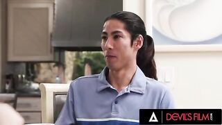 A man can’t resist his girlfriend’s sexy stepsister in this steamy scene