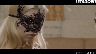 Blonde babe Misha Cross fucks with two guys in a passionate encounter
