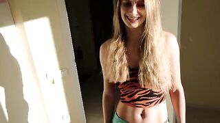 A girl caught her stepbrother jerking off and gave herself