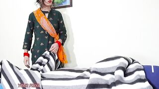 The Indian maid was shocked to see a big dick under the blanket