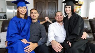 Step dad educates his step daughters Hazel Heart and Remi Jones in sex