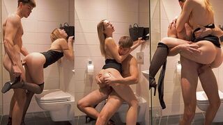 Pervert dude fucked his step sister in the bathroom, she wore sexy mini dress and stockings