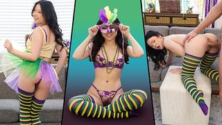 Petite teen Lulu Chu gets her beaver pounded on Mardi Gras