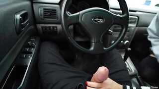 A blonde babe met a fan and gave him a blowjob right in his car!