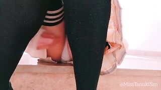 A naughty schoolgirl removes her panties and indulges in solo play