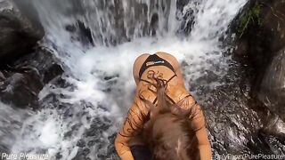 Amateur girl fucks near the waterfall on her 25K PornHub milestone