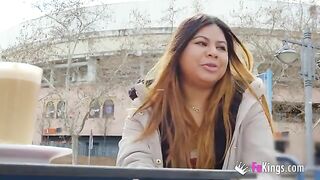 Amateur Yiyi Candy shows her big boobs on the street before getting fucked hard
