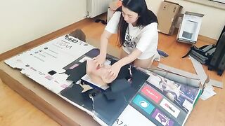 Hot stepsister fucked by a stranger through a hole in a box