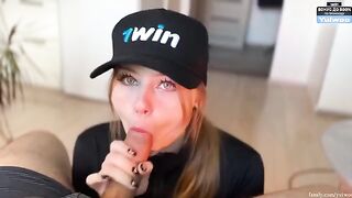 Today you deserve a blowjob, and this hot blonde is here to give you one
