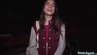 Hot French model makes a quick buck by fucking in public spaces