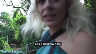 Hot blonde MILF with natural tits gets banged outdoors by Public Agent