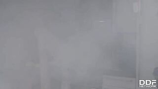 Firefighters fuck inked slut Monika Fox in an intense orgy scene