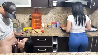 Appetizing 18-year-old step-daughters must cook for their step-dads in the kitchen